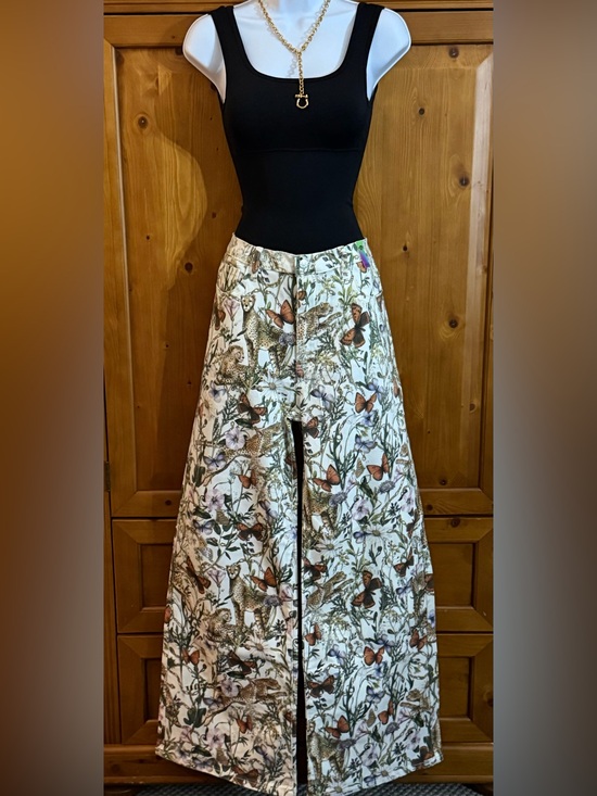 Vibrant M.I.U Denim - Women's White Floral & Animal Print Wide Leg Jeans